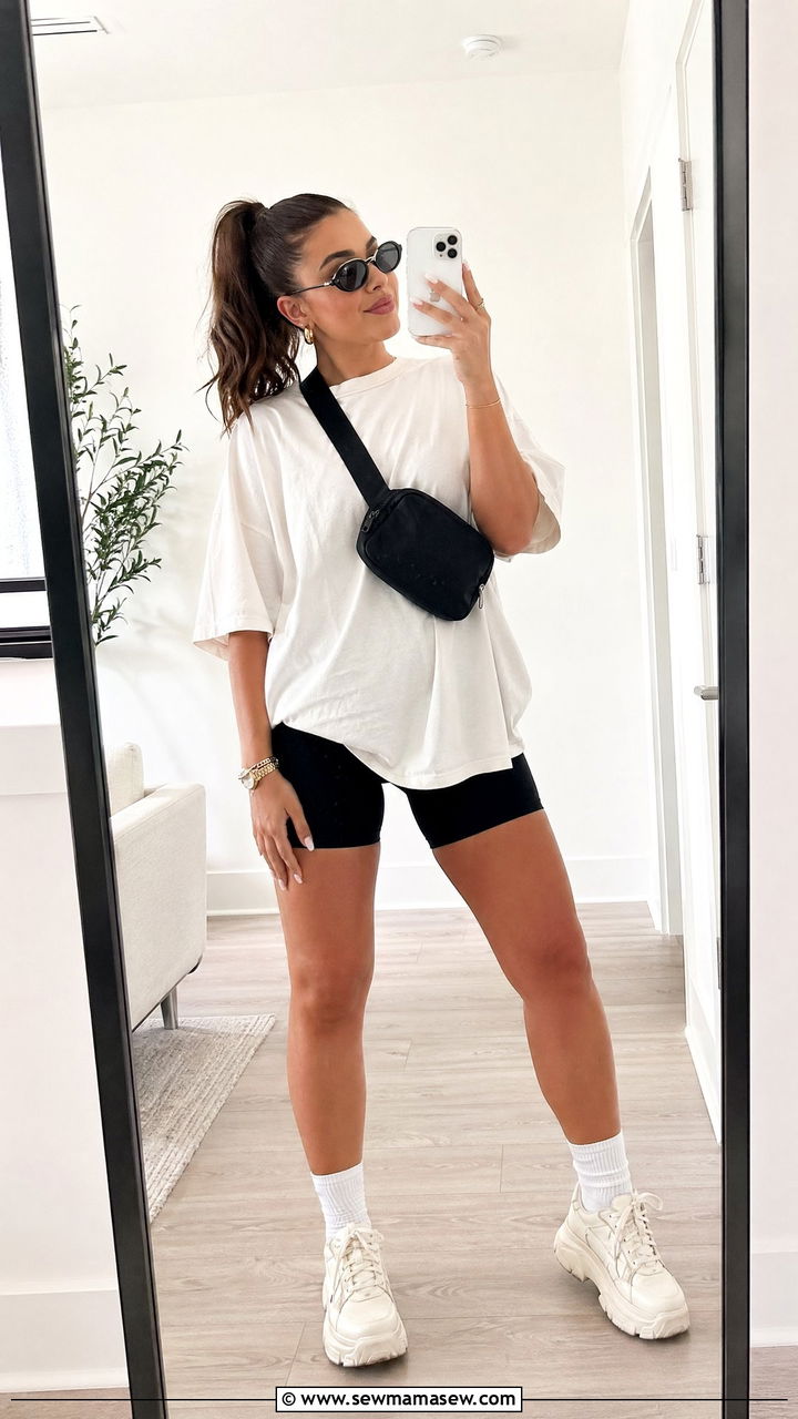 Biker shorts and oversized tee for Six Flags - 35 Six Flags outfit ideas