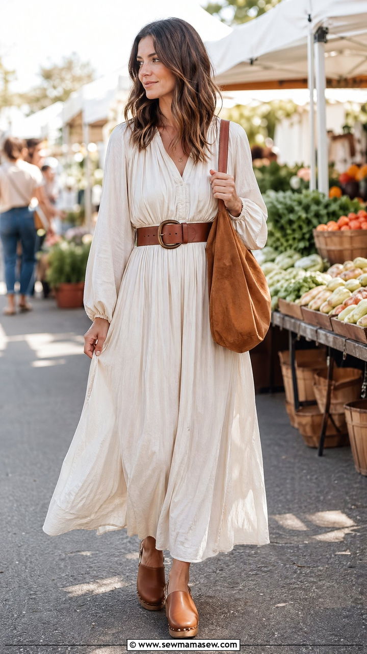 Billowy Maxi Dress With Clogs Spring Boho - 35 spring boho outfit ideas