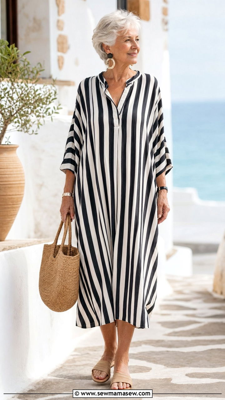 Black And White Striped Midi Dress - 35 Outfit ideas for women over 75