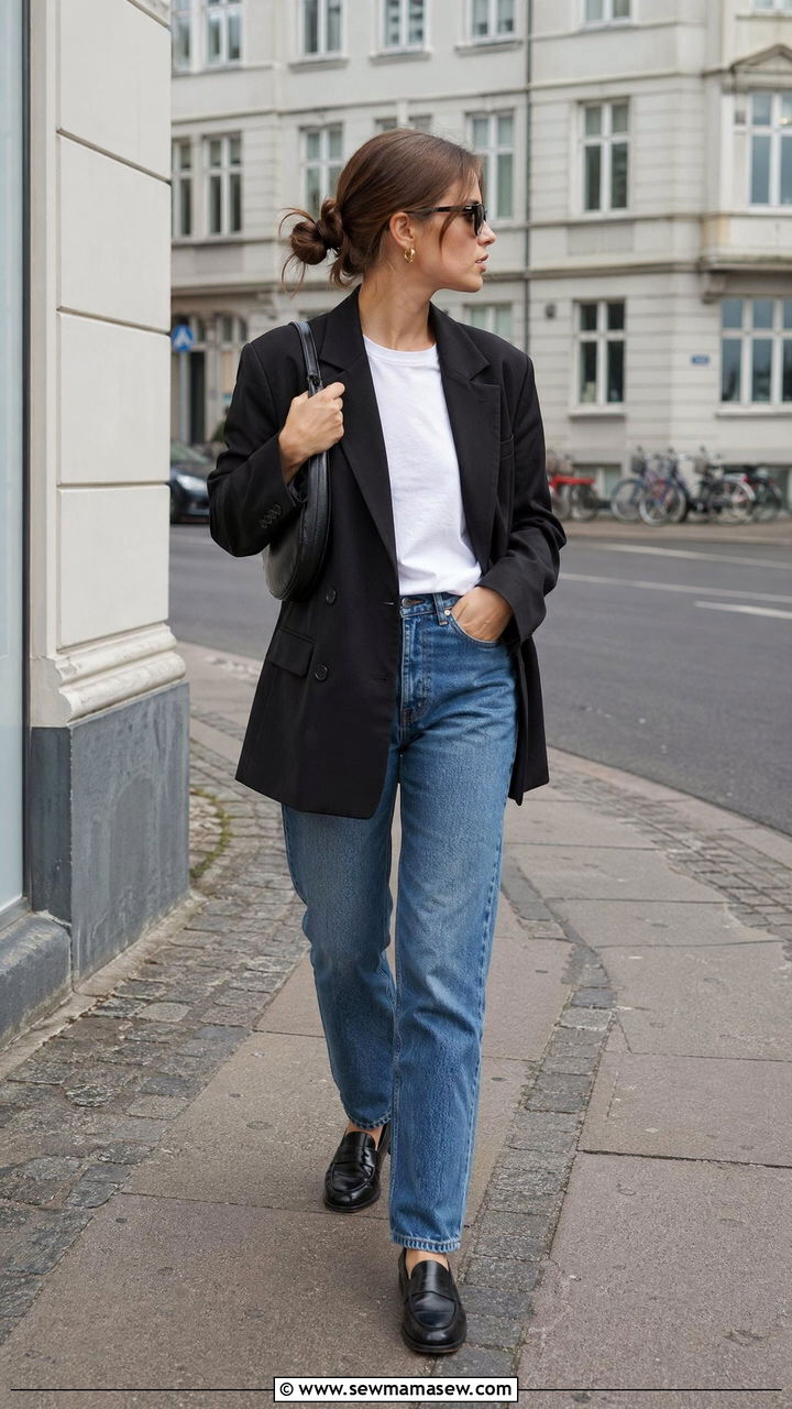 Black Blazer And Blue Jeans Copenhagen Outfit - 35 Copenhagen outfits ideas