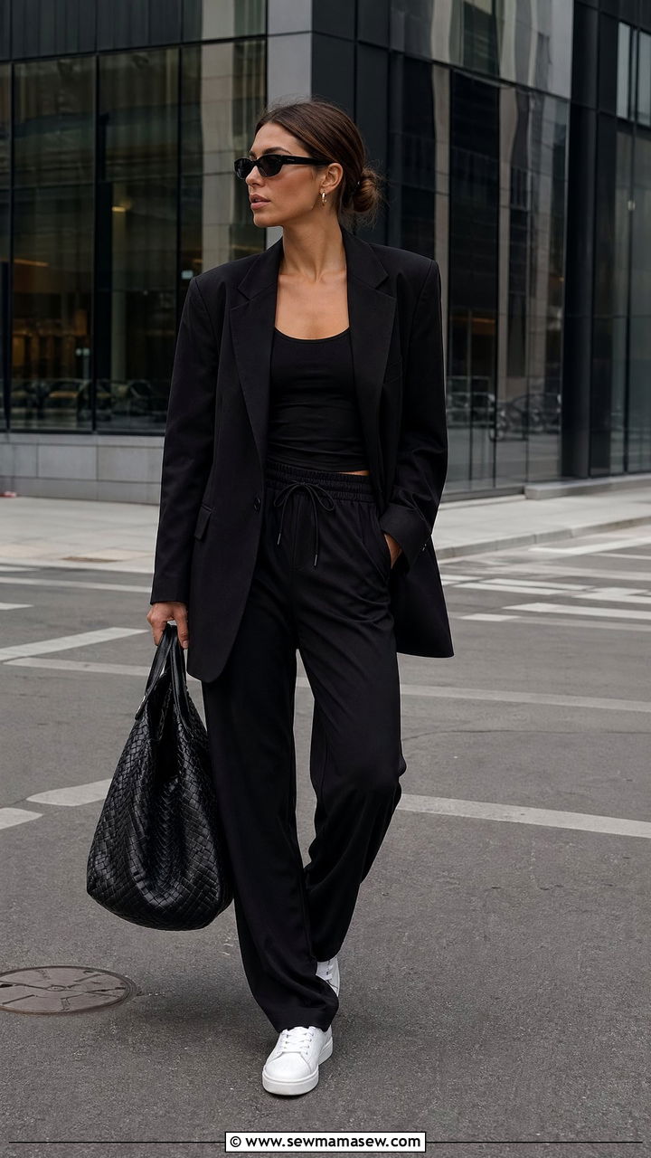 Black Blazer And Track Pants Summer Outfit - 35 summer black outfit ideas