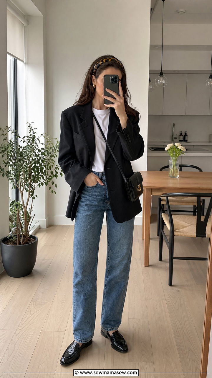 Black Blazer Over A White Tee And Denim - 35 classy 90s outfits
