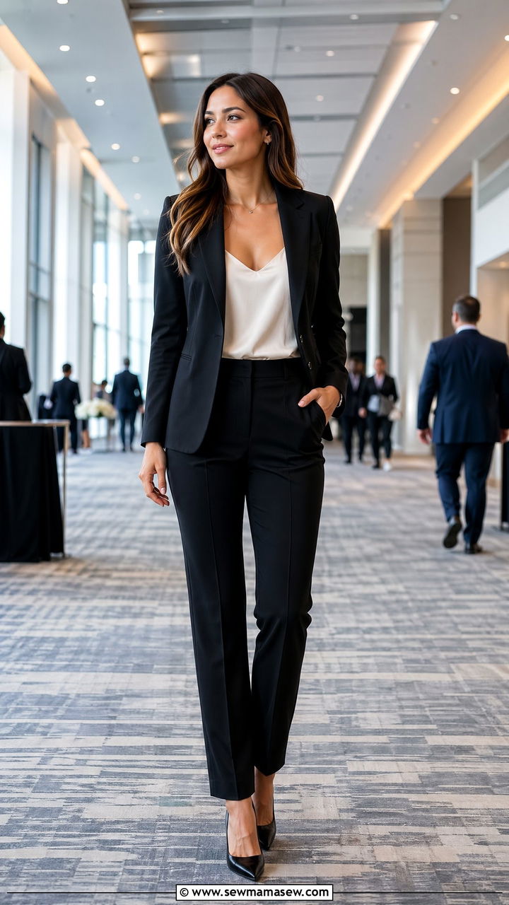 Black Blazer With Tailored Trousers - 35 Conference outfit ideas