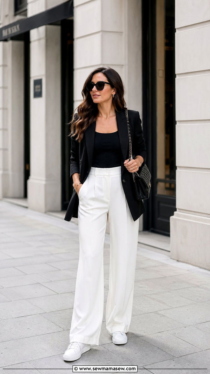 Black Blazer and White Trousers - 35 spring minimalist outfit ideas