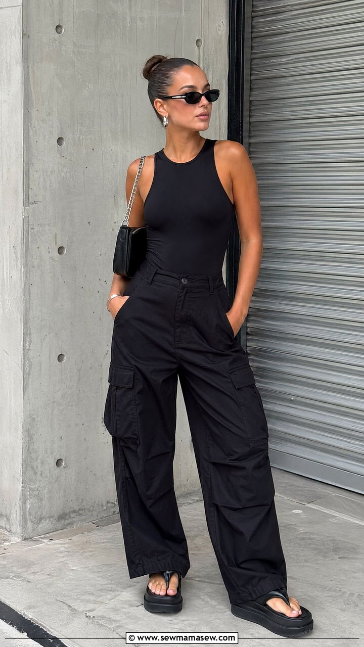 Black Bodysuit And Cargo Pants Outfit - 35 summer black outfit ideas