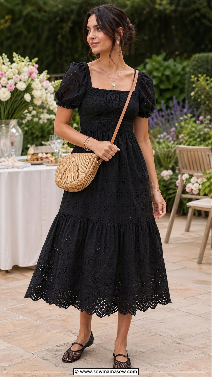 Black Broderie Anglaise Dress Summer Outfit - 35 summer black outfit ideas