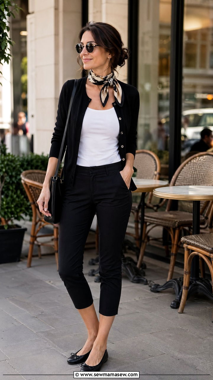 Black Capri Pants And Lightweight Cardigan Outfit - 35 summer black outfit ideas