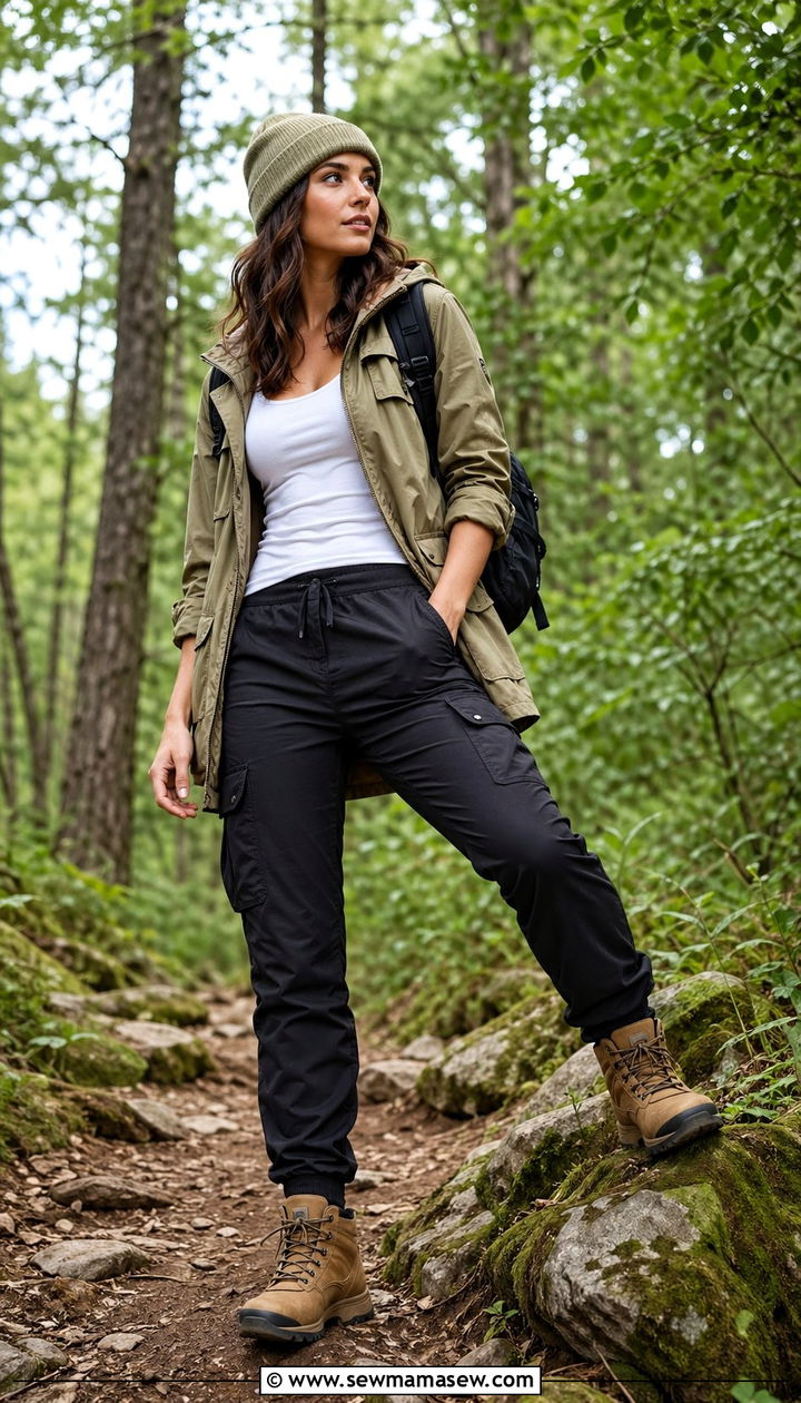 Black Cargo Pants With Utility Jacket And Hiking Boots - 30 Black cargo pants outfit ideas