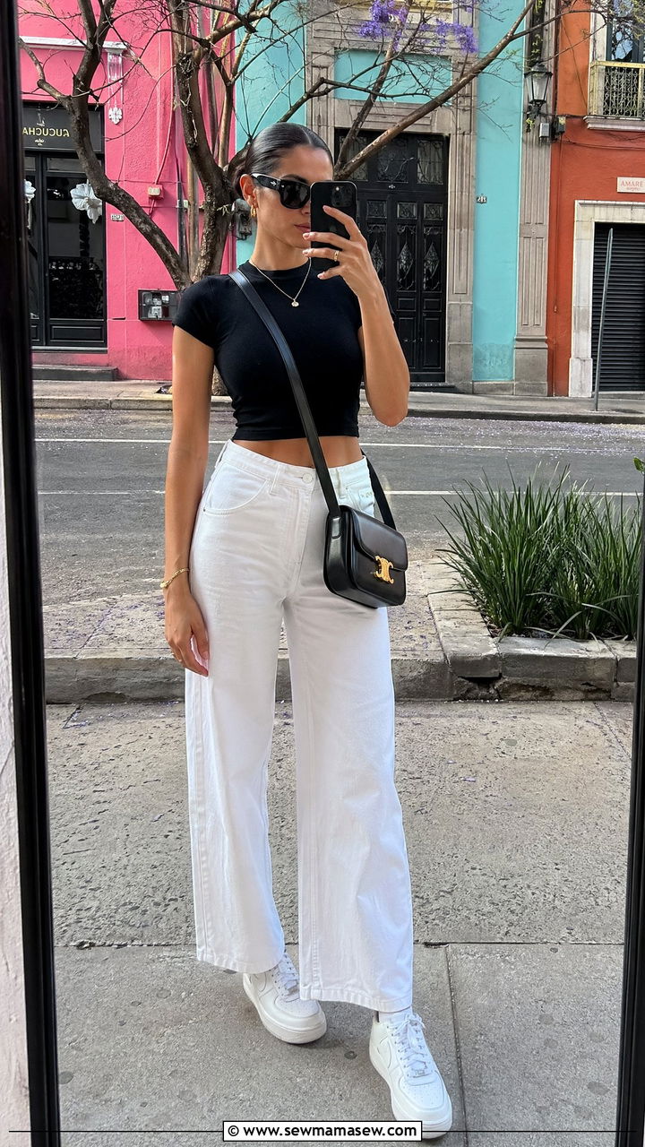 Black Crop Top and White Jeans for Mexico City Exploring - 35 Spring Mexico outfit ideas