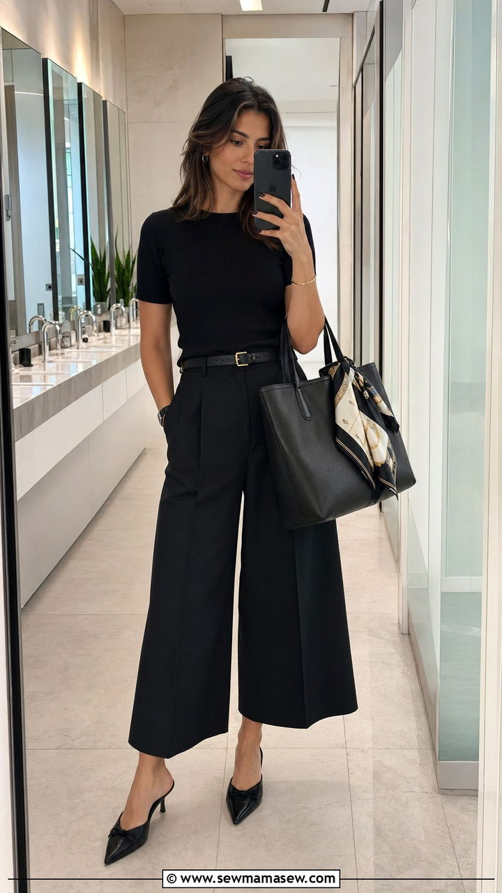 Black Culottes with Fitted Top - 30 Black outfit ideas for work