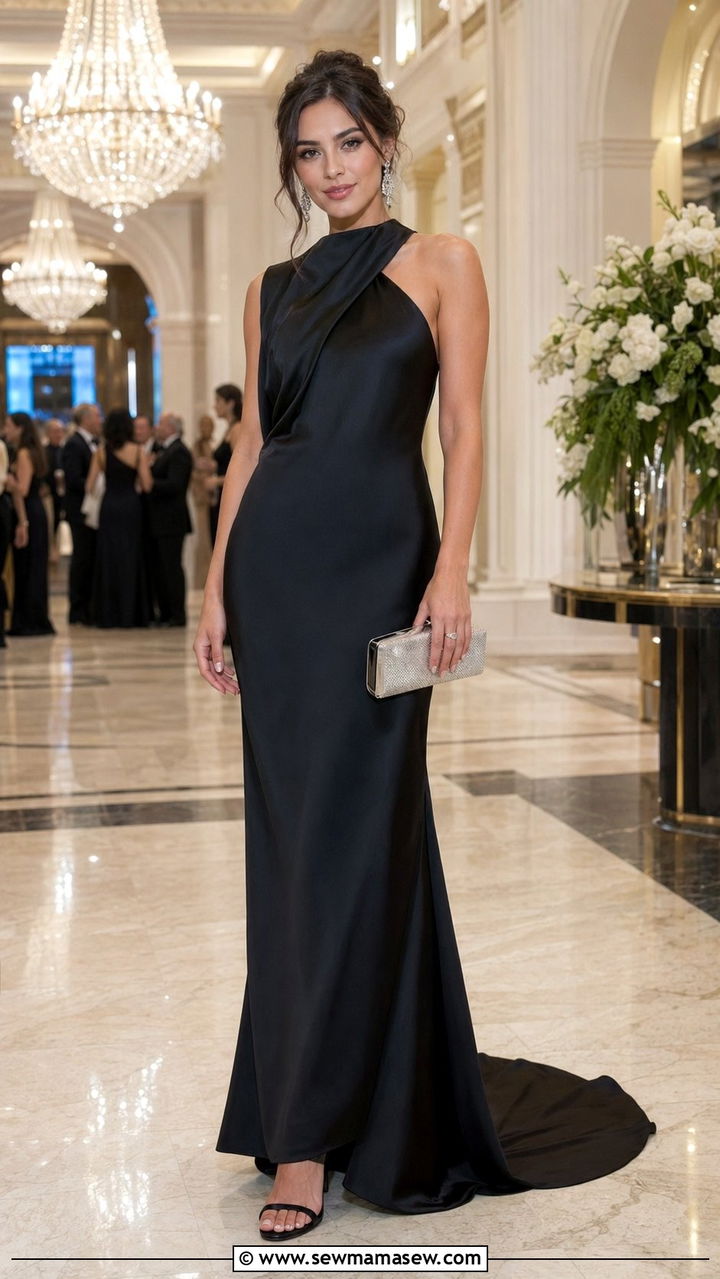 Black Floor Length Gown With Strappy Heels - 30 Black tie event outfit ideas