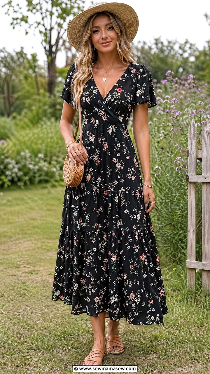 Black Floral Maxi Dress Summer Outfit - 35 summer black outfit ideas
