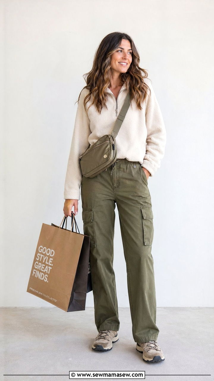 Black Friday Shopping Outfit With Cargo Pants And Fleece Pullover - 30 Black Friday shopping outfit ideas