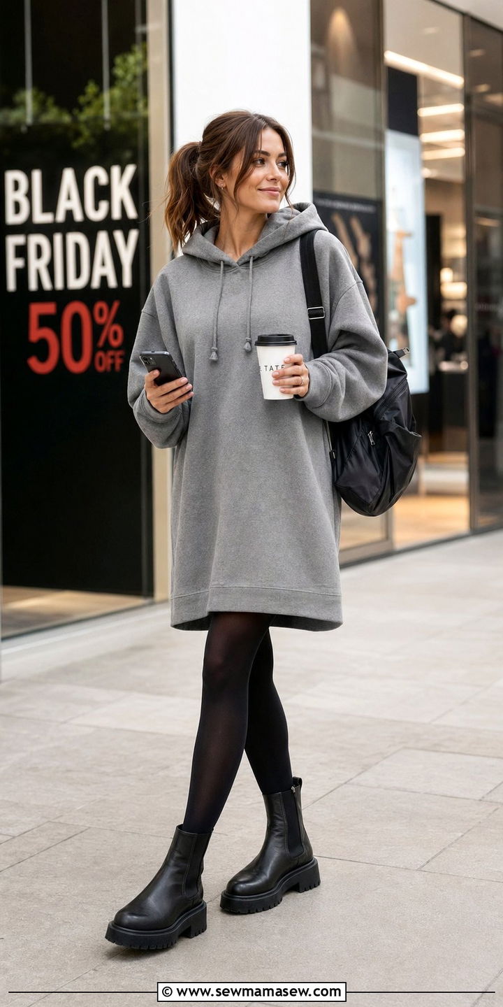 Black Friday Shopping Outfit With Hoodie Dress And Boots - 30 Black Friday shopping outfit ideas