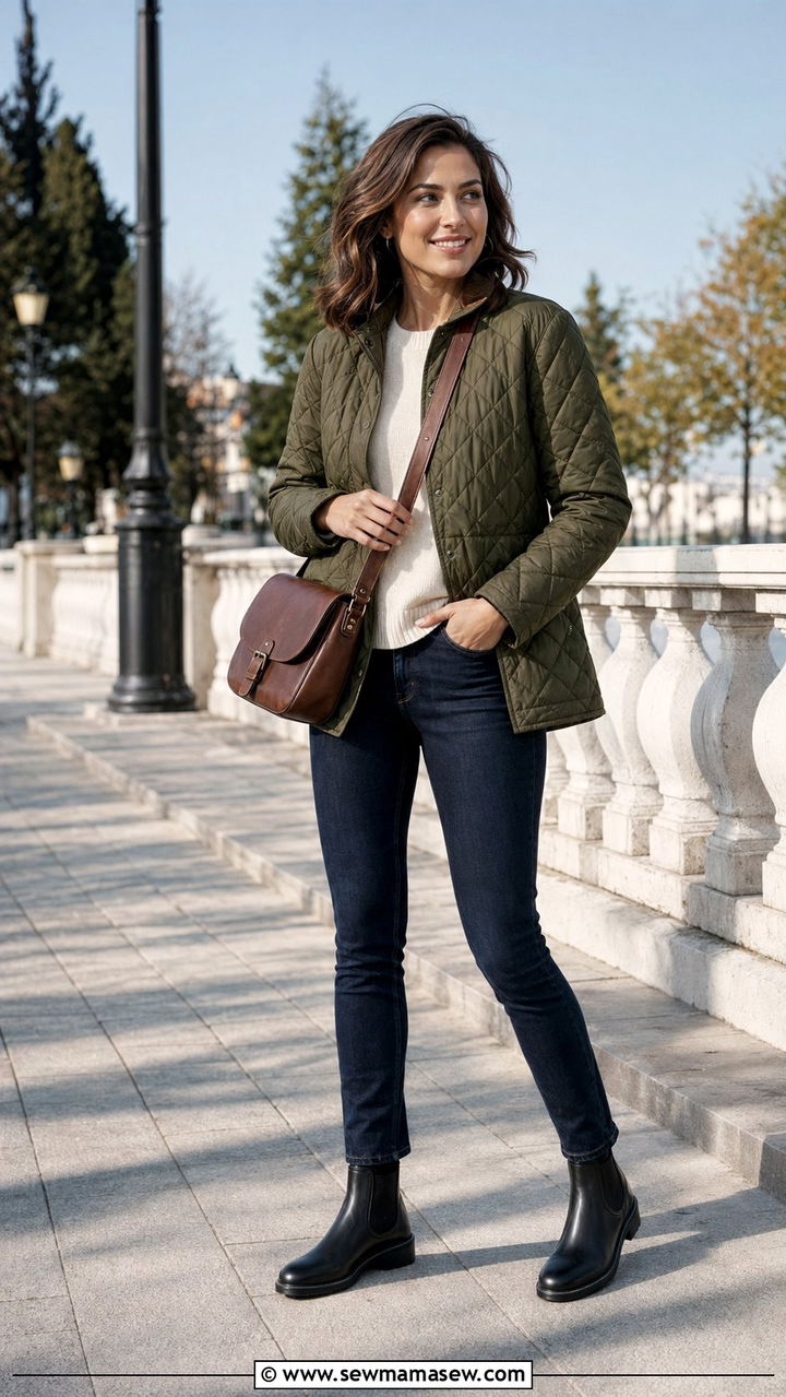Black Friday Shopping Outfit With Quilted Jacket And Sweater - 30 Black Friday shopping outfit ideas