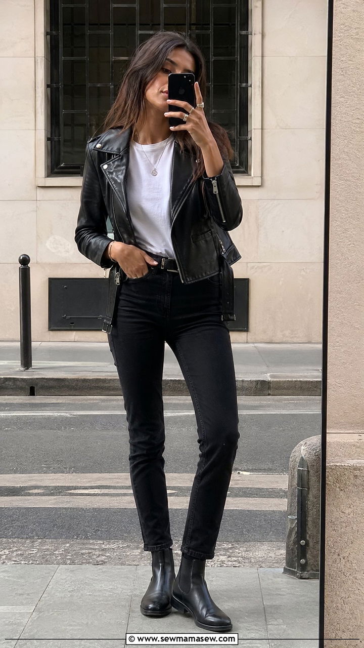 Black Jeans With Leather Jacket And Chelsea Boots - 35 classy jeans outfits