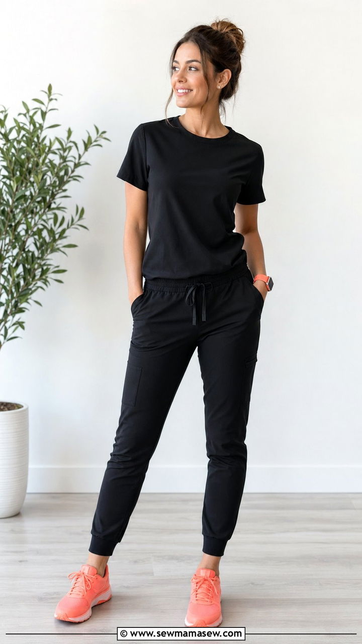 Black Jogger Scrubs with Colorful Sneakers - 35 Scrubs outfit ideas