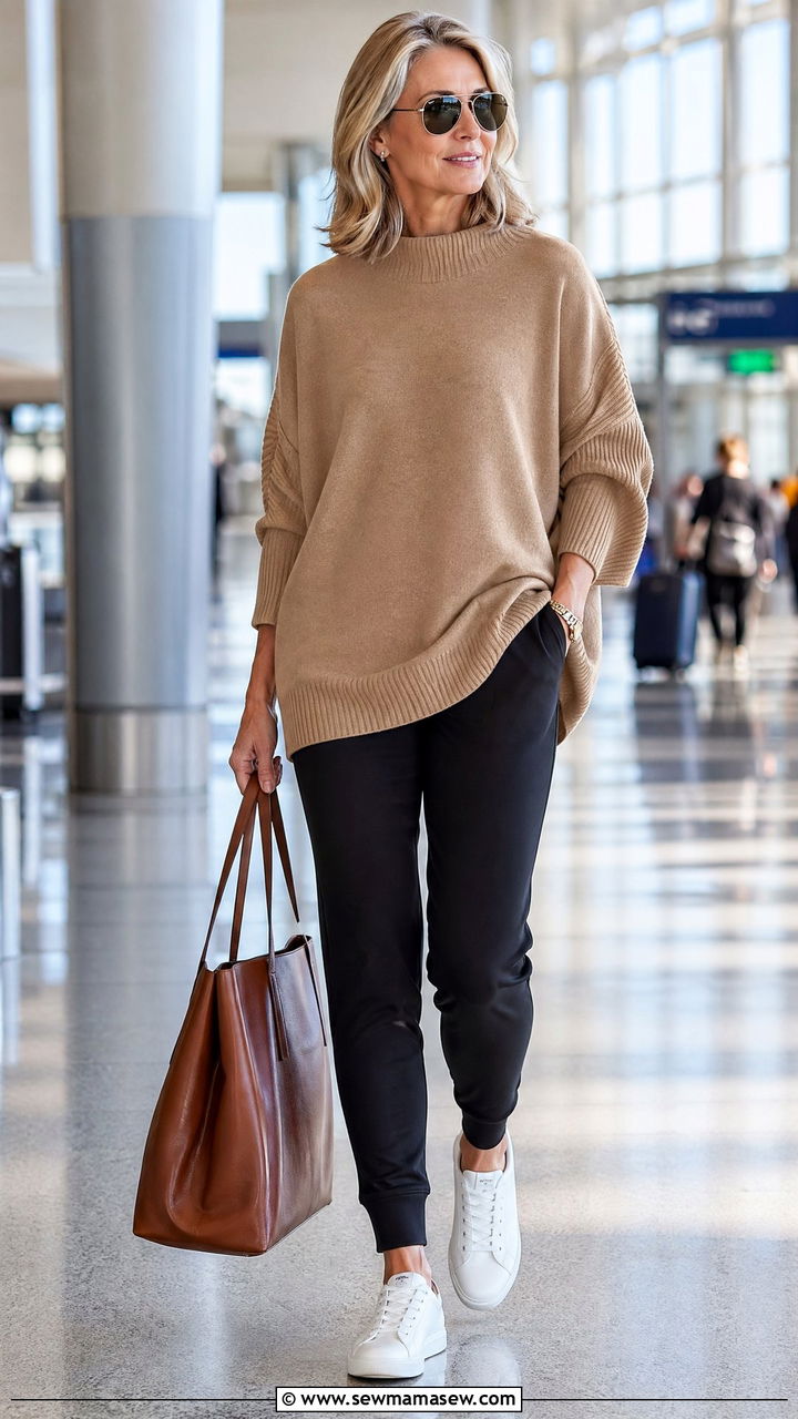 Black Joggers With A Tunic Sweater Outfit For Women Over 50 - 35 Casual outfits for women over 50