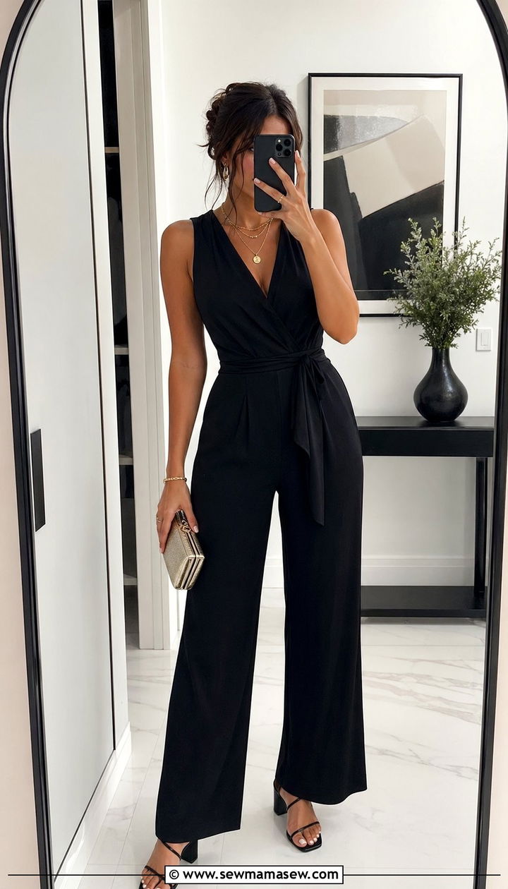 Black Jumpsuit And Heels For A Night Concert - 30 What to wear to a concert over 40