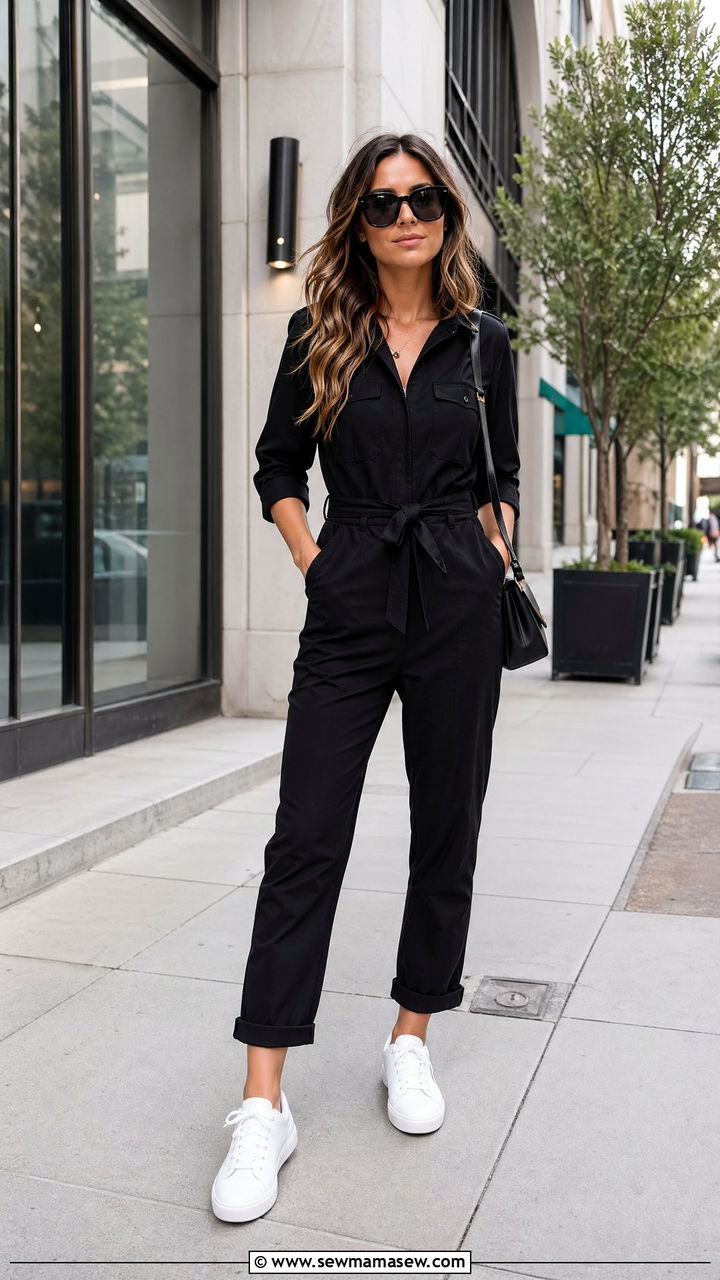 Black Jumpsuit With White Sneakers - 35 Spring outfits in black