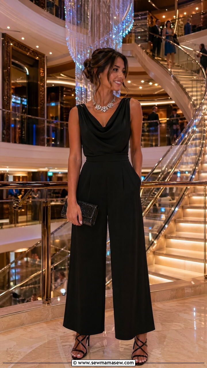 Black Jumpsuit with Heels Cruise Outfit - 35 cute cruise outfits