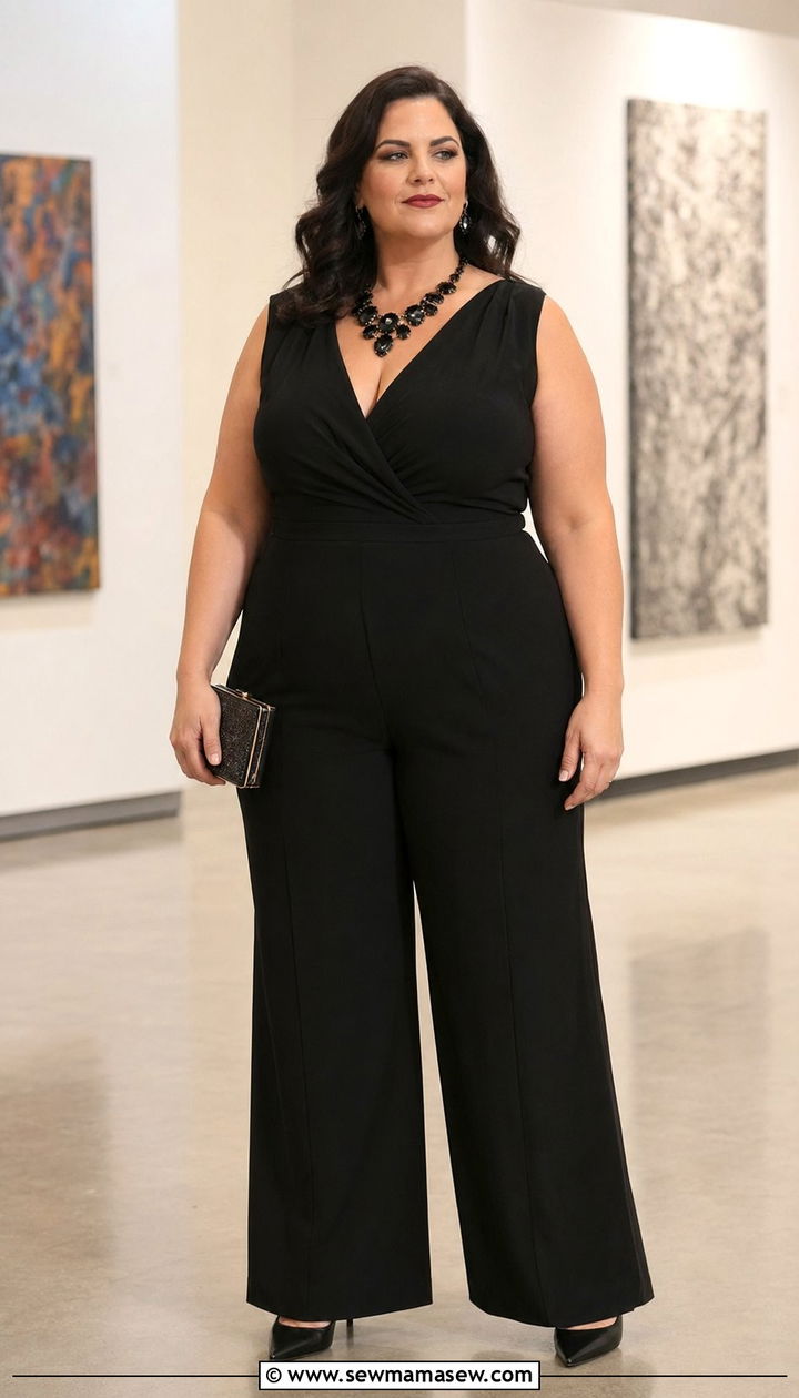 Black Jumpsuit with Statement Necklace Plus Size - 35 Plus size outfits for women over 40