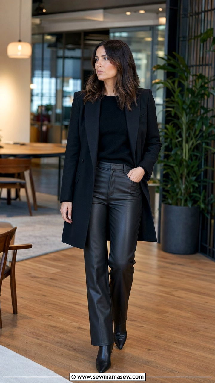 Black Leather Pants Office Outfit - 30 Black outfit ideas for work