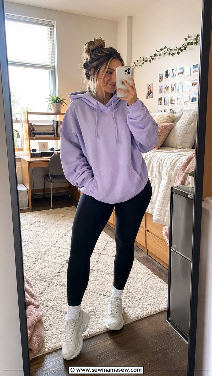 Black Leggings With Oversized Hoodie And Chunky Sneakers - 30 Back to school outfit ideas plus size college