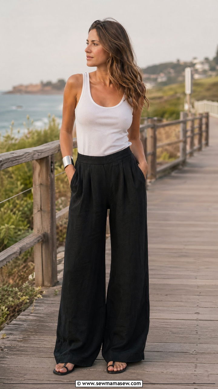 Black Linen Wide Leg Pants Outfit Spring - 35 spring minimalist outfits
