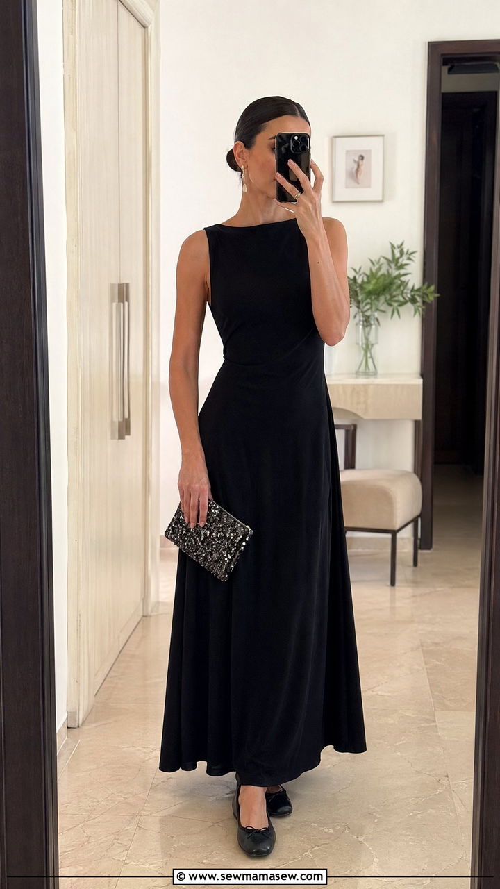Black Maxi Dress With Ballet Flats Classy Summer Look - 35 Classy summer outfits