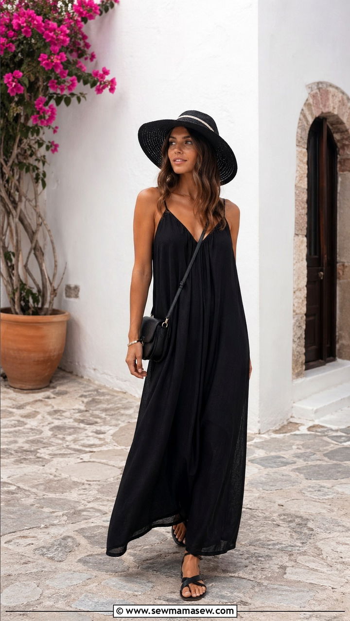 Black Maxi Dress with Flats Outfit - 40 All black outfit ideas