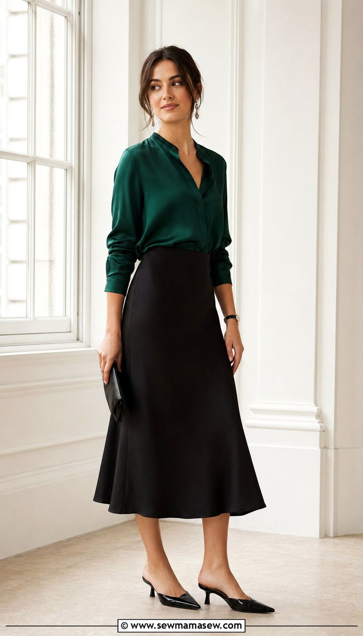 Black Midi Skirt And Silk Blouse For A Concert - 30 What to wear to a concert over 40