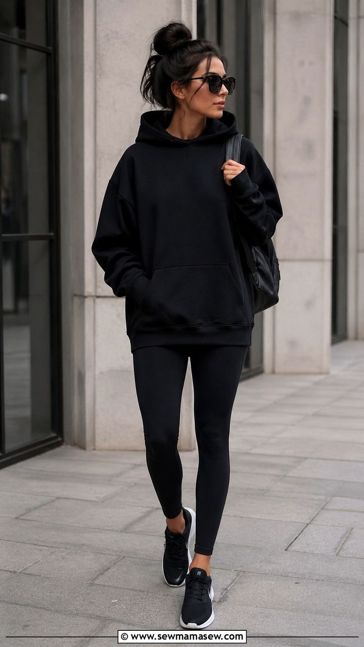 Black Oversized Hoodie with Leggings Outfit - 40 All black outfit ideas