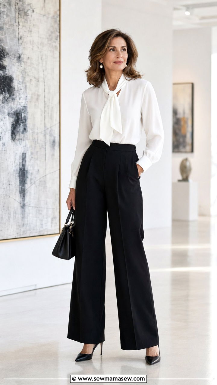 Black Pants with a White Blouse Outfit for Women Over 40 - 30 Best pants for women over 40