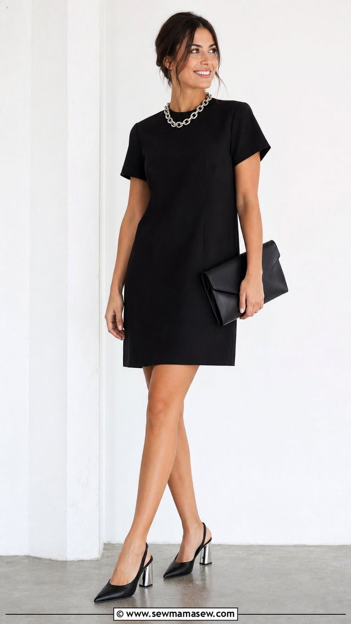 Black Shift Dress with Statement Accessories - 30 Black outfit ideas for work