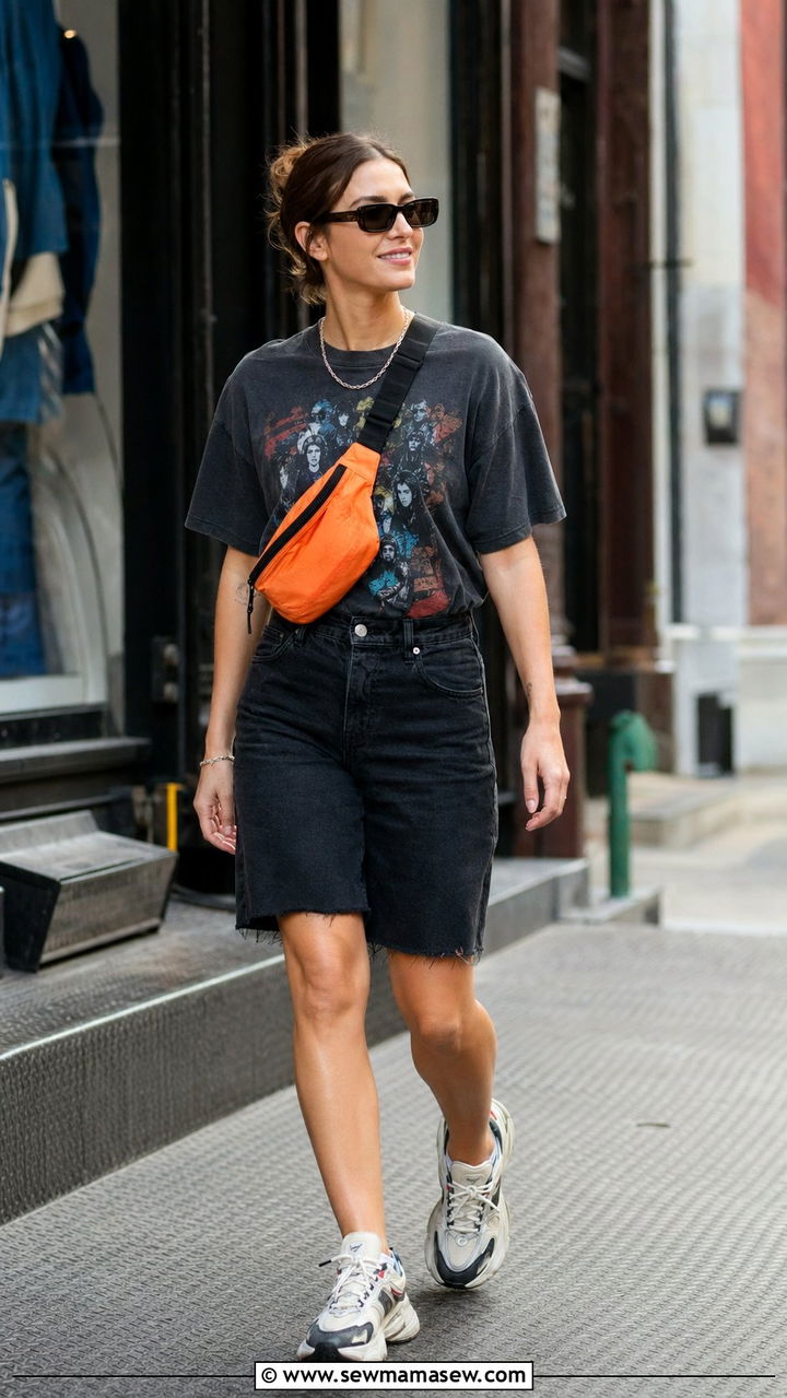 Black Shorts and Graphic Tee with Sneakers - 30 Black shorts outfit ideas