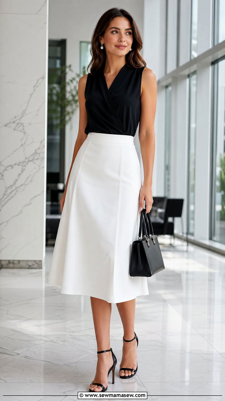 Black Sleeveless Blouse With Crisp White Midi Skirt - 35 Clean girl outfits 2026