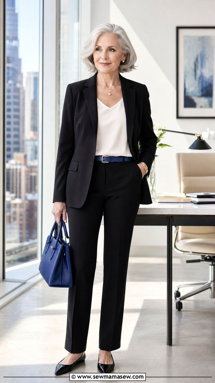 Black Straight Leg Trousers With Blazer Outfit Women Over 60 - 30 Best pants for women over 60