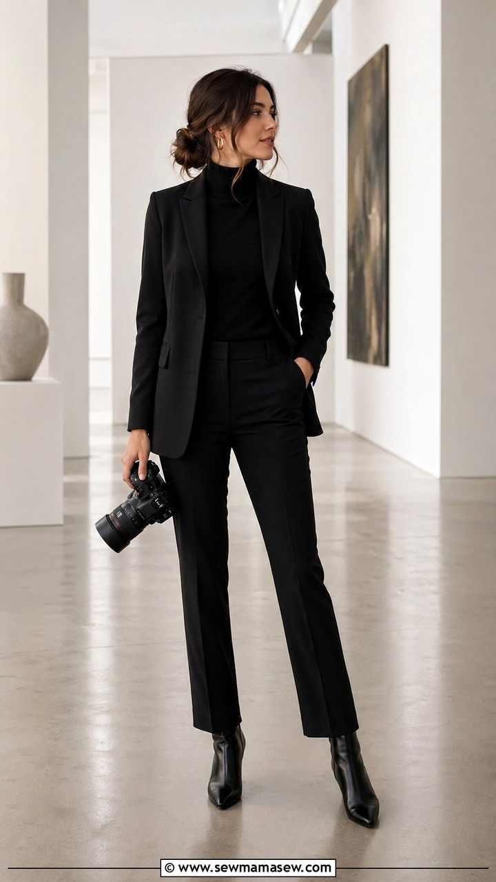 Black Suit With a Black Turtleneck for Minimalist Formal Affairs - 30 Wedding photographer outfit ideas