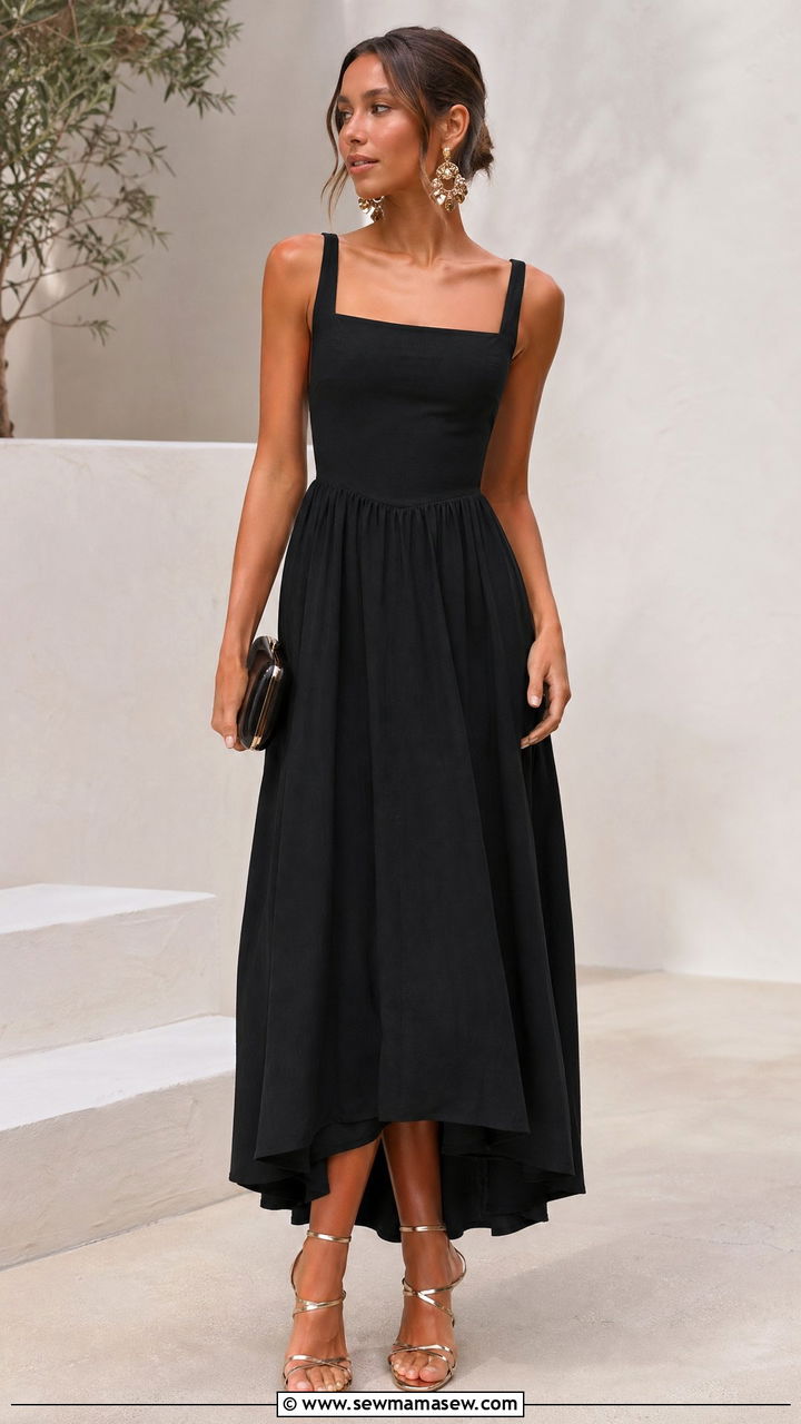Black Sundress With Strappy Heels And Statement Earrings - 35 Summer outfits with sundresses