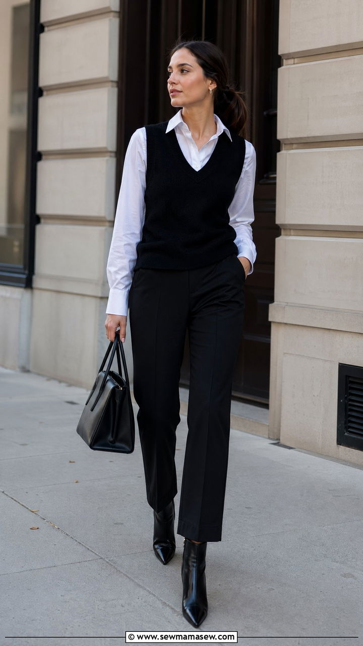 Black Sweater Vest And White Button Down - 35 Sweater vest outfit ideas