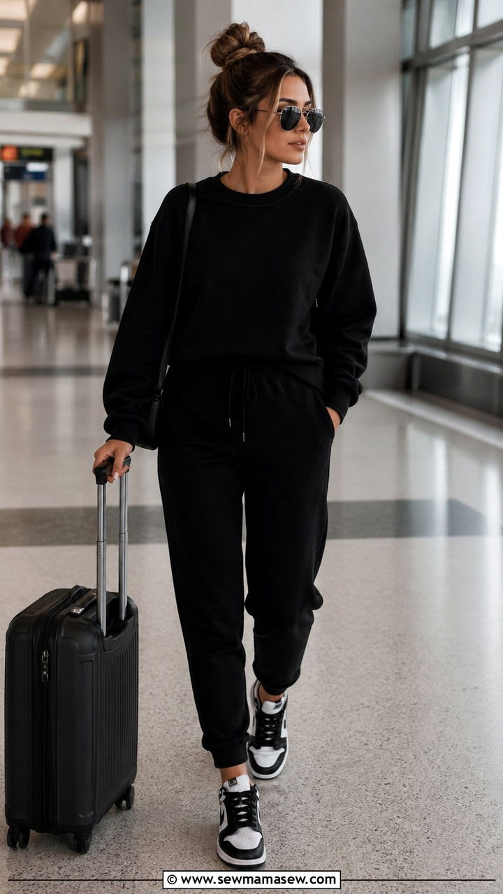 Black Sweatshirt with Joggers Outfit - 40 All black outfit ideas