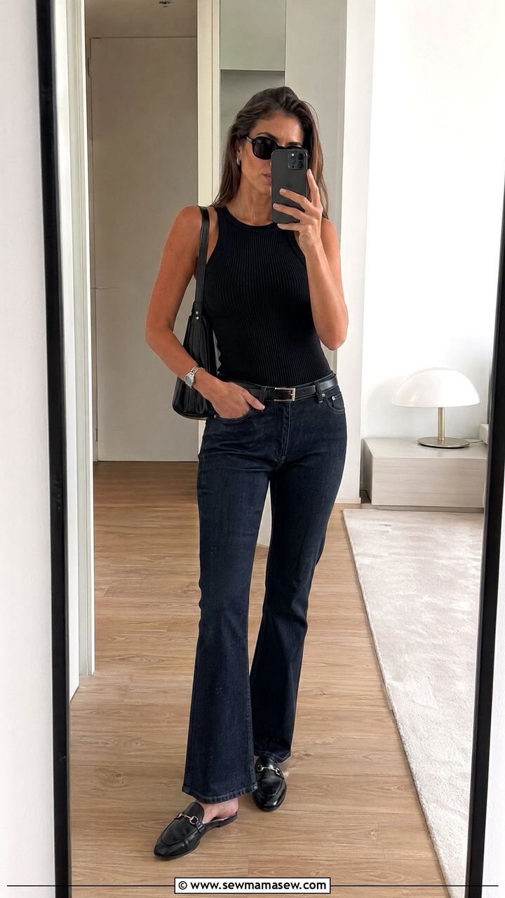 Black Tank Top And Bootcut Jeans - 35 classy 90s outfits