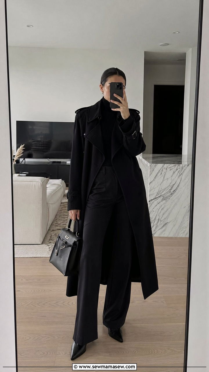 Black Trench Coat Over All Black Base - 35 cute trench coat outfits