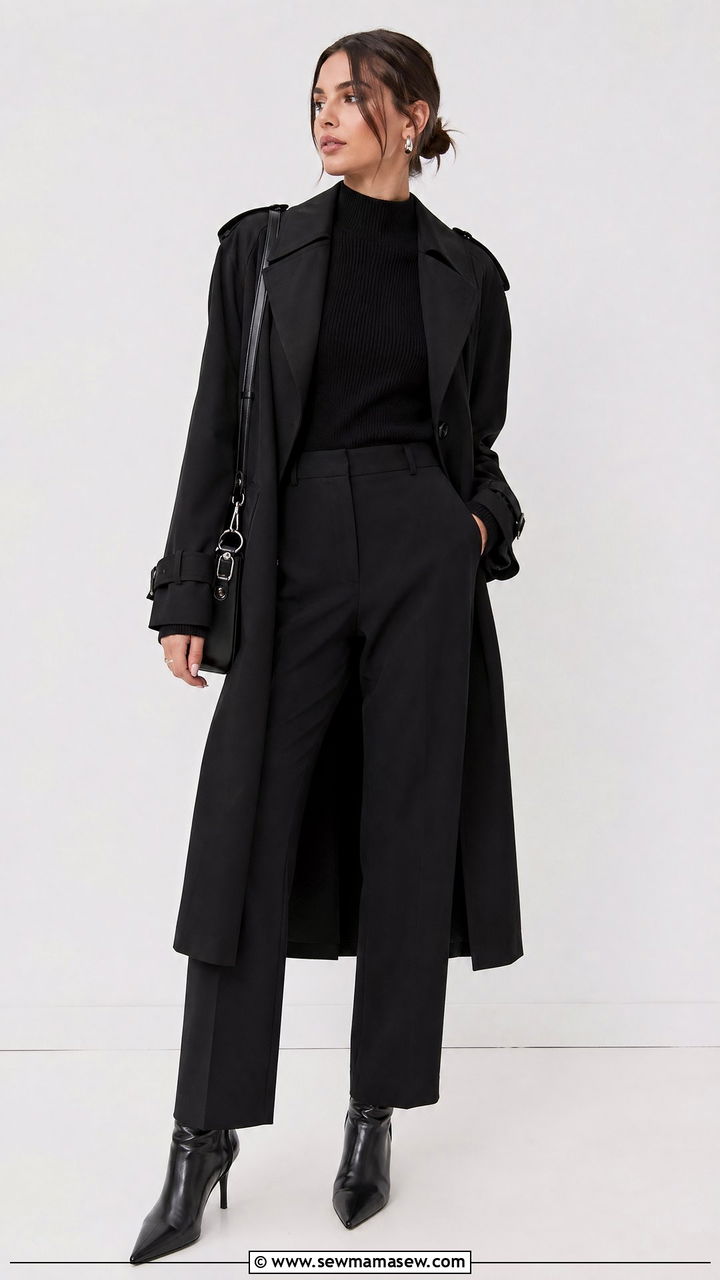 Black Trench Coat With All Black Outfit - 35 trench coat outfits for women