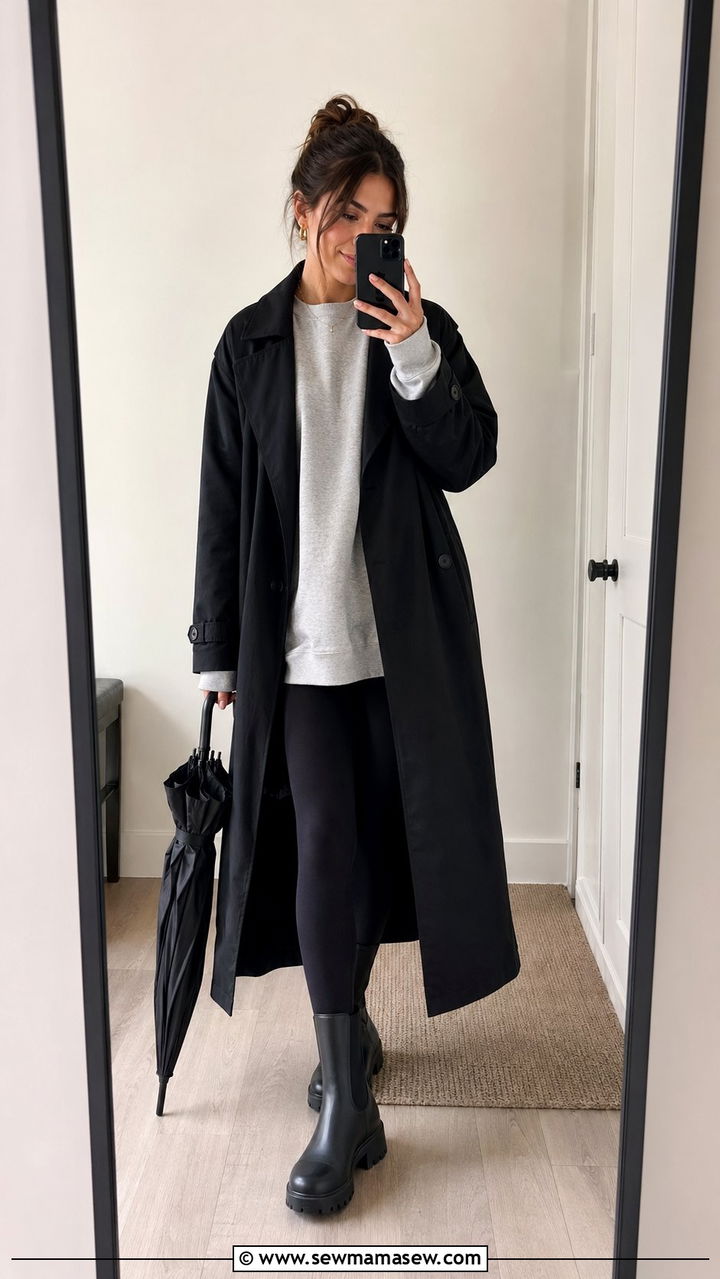 Black Trench Coat With Black Leggings And Chunky Rain Boots - 30 Black trench coat outfit ideas for rain