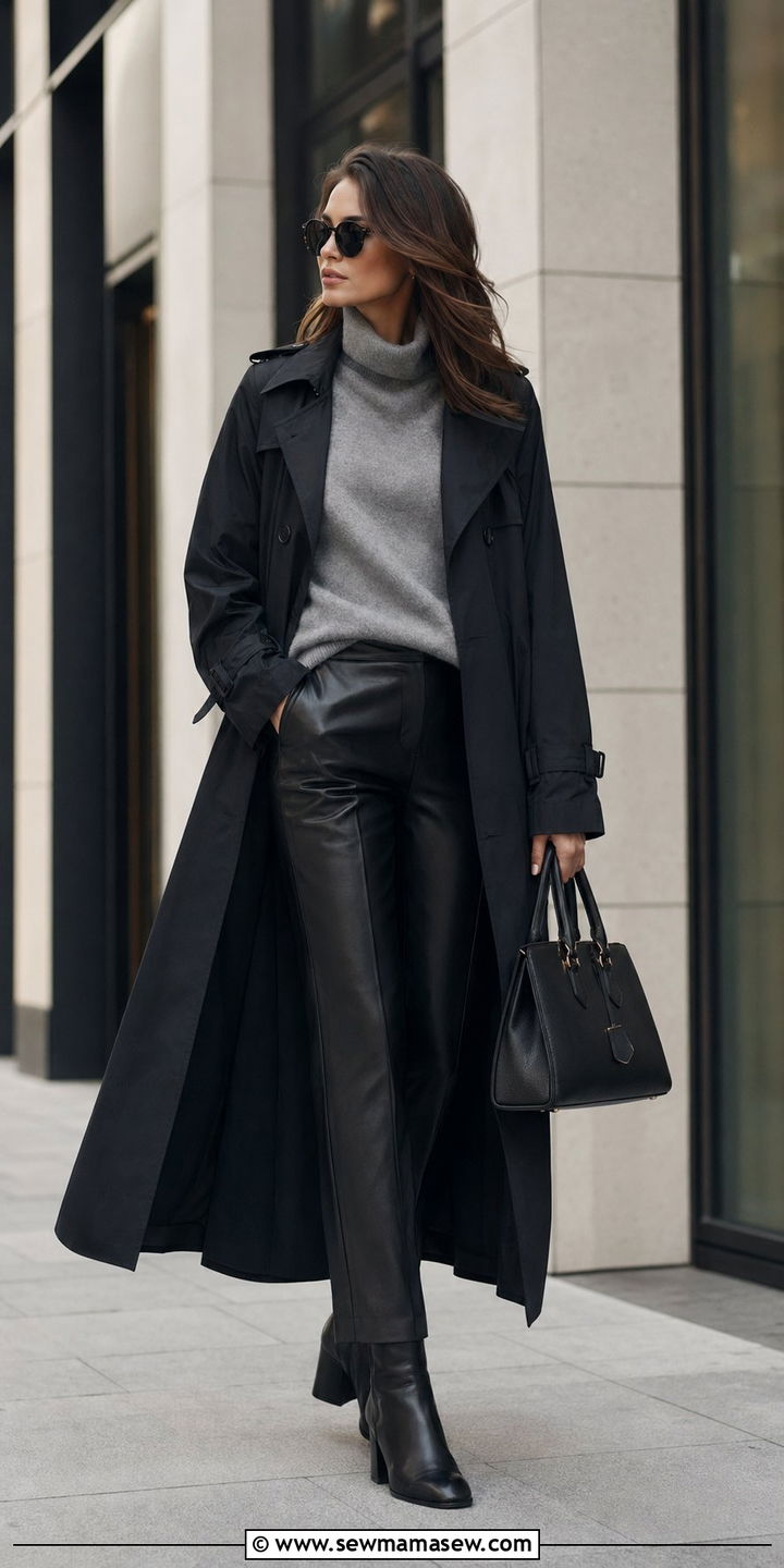 Black Trench Coat With Leather Pants And A Cashmere Sweater - 30 Black trench coat outfit ideas for rain