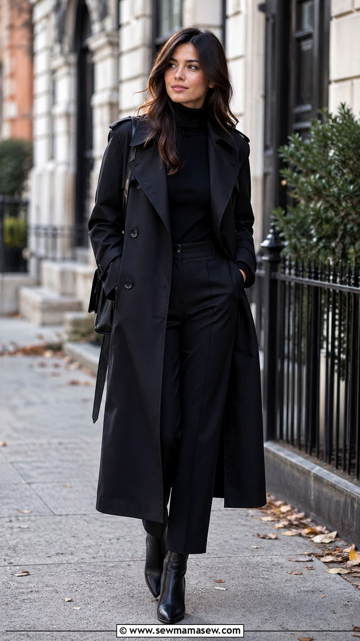 Black Trench Coat with Turtleneck Outfit - 40 All black outfit ideas