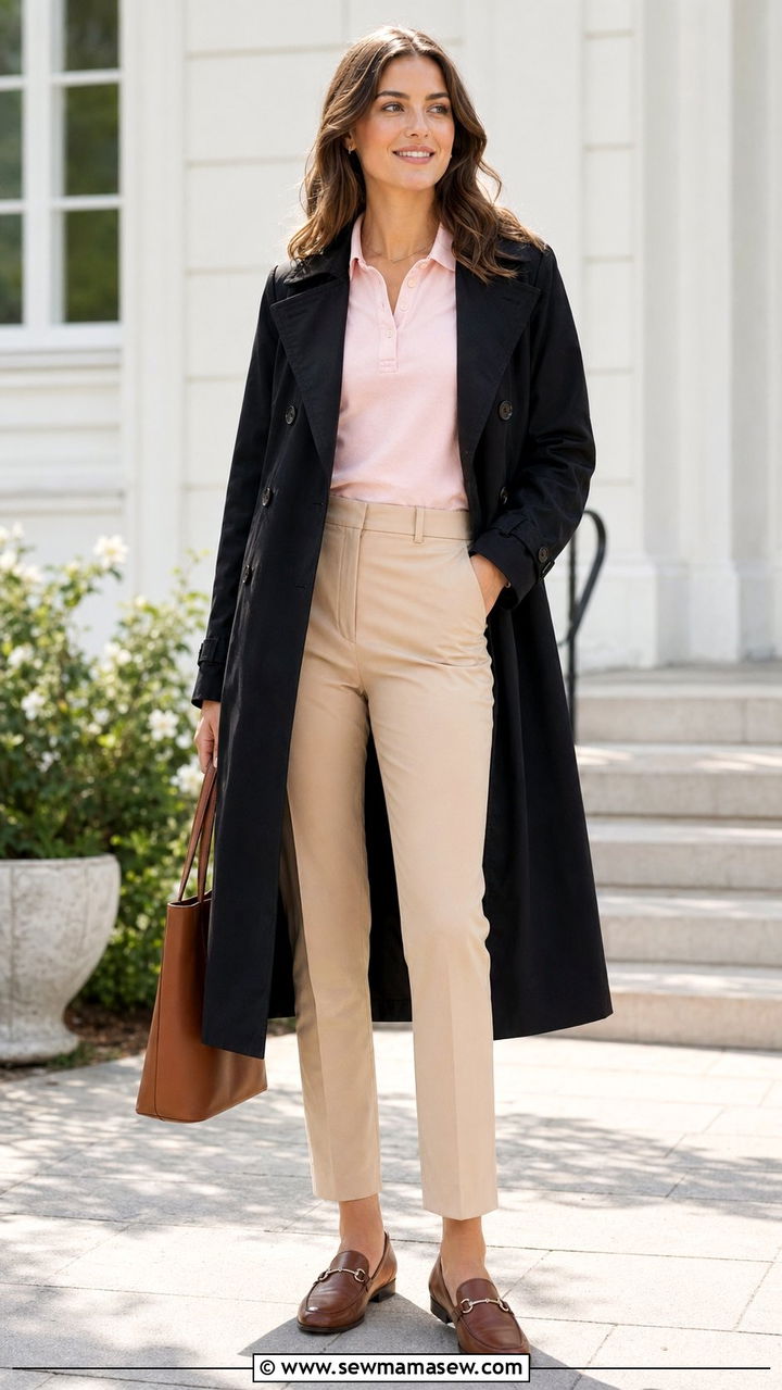 Black Trench Coat with a Polo Shirt Chinos and Loafers - 30 Black trench coat outfit ideas for spring