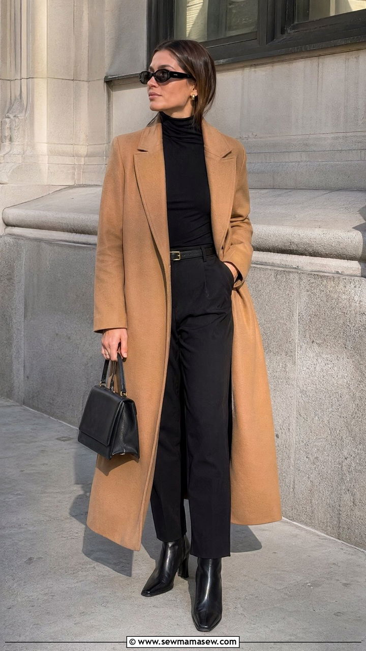 Black Turtleneck And Camel Coat - 35 classy 90s outfits